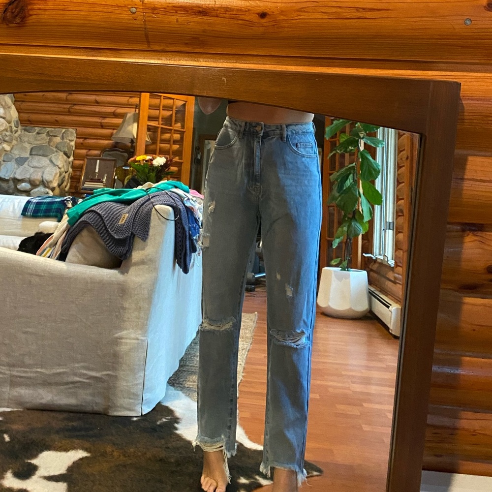 Miss guided high waisted distressed denim jeans